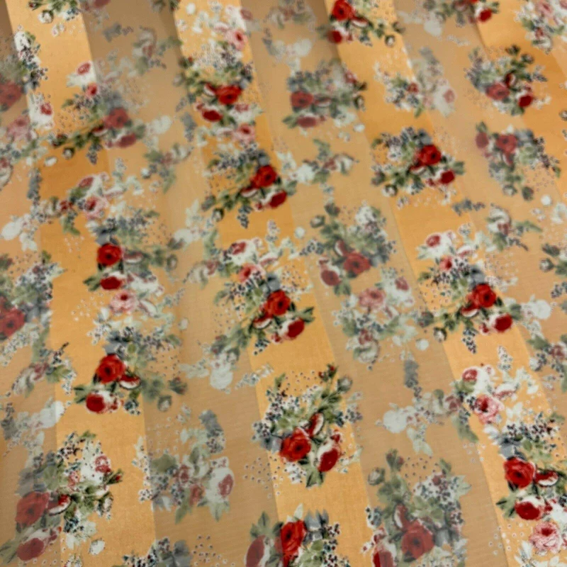 Satin Floral Stripe Chiffon Lightweight dress scarf Fabric M1579