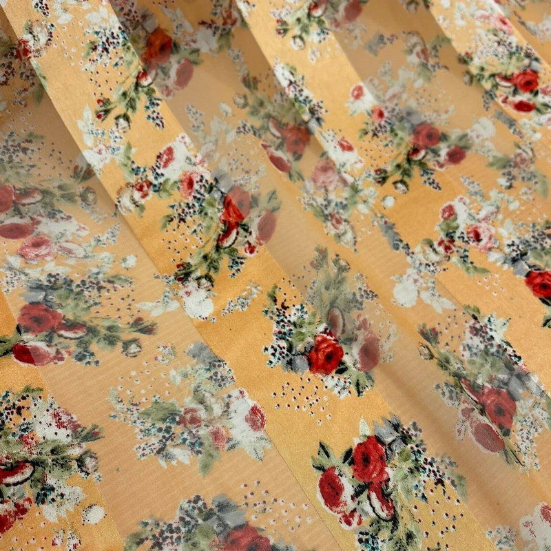 Satin Floral Stripe Chiffon Lightweight dress scarf Fabric M1579