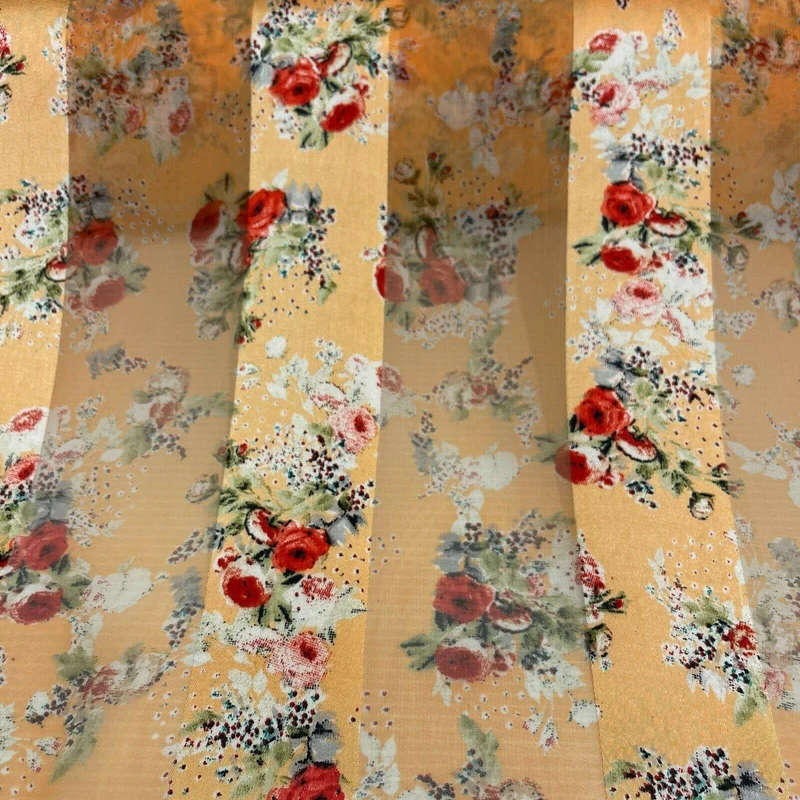Satin Floral Stripe Chiffon Lightweight dress scarf Fabric M1579