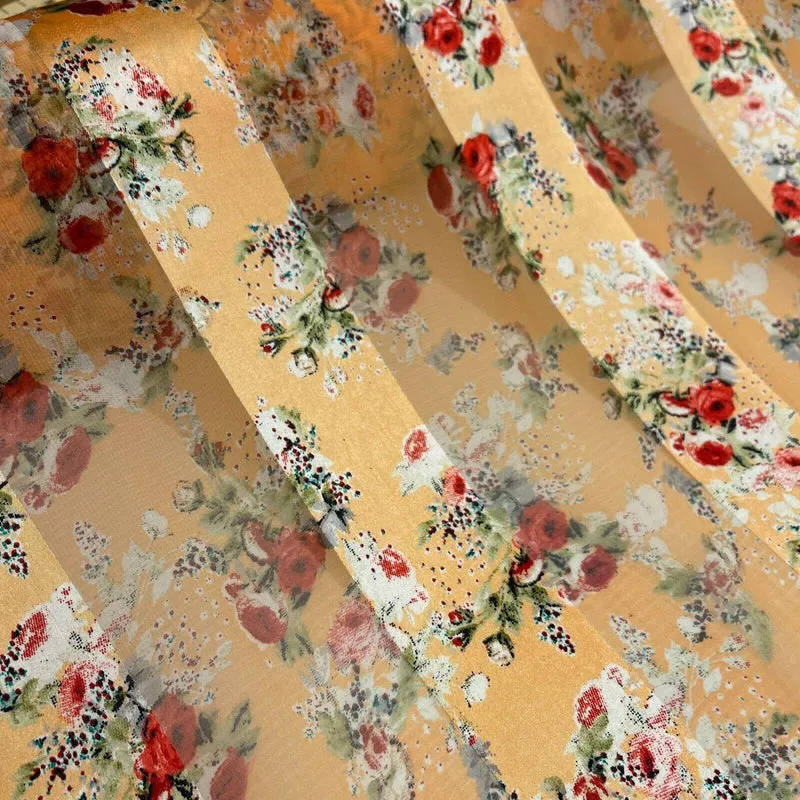 Satin Floral Stripe Chiffon Lightweight dress scarf Fabric M1579