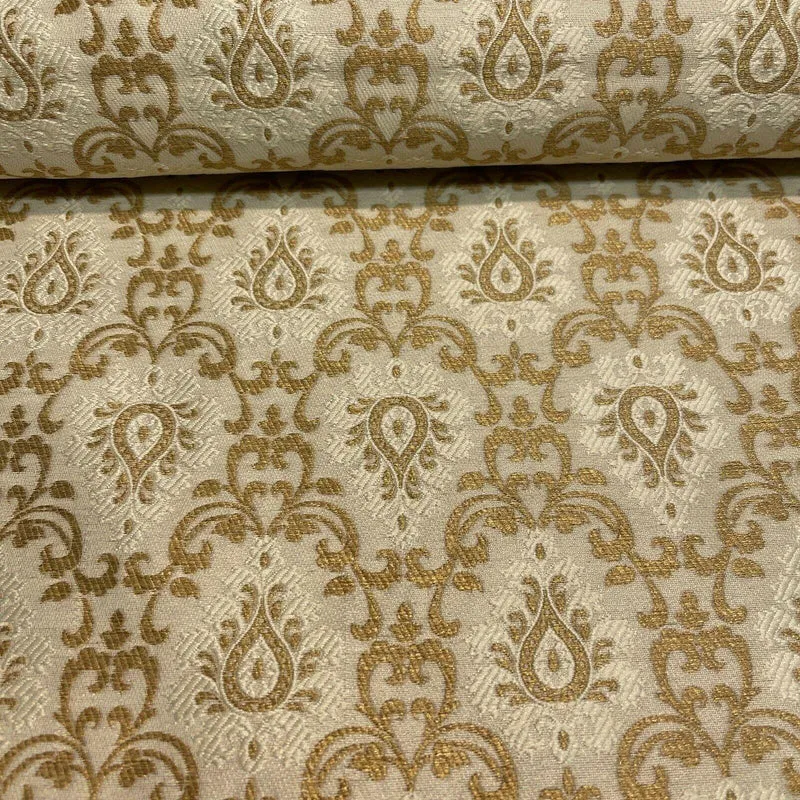 Ivory Gold Lurex Indian Ornamental Brocade wedding fabric 45' Wide M1564 Mtex