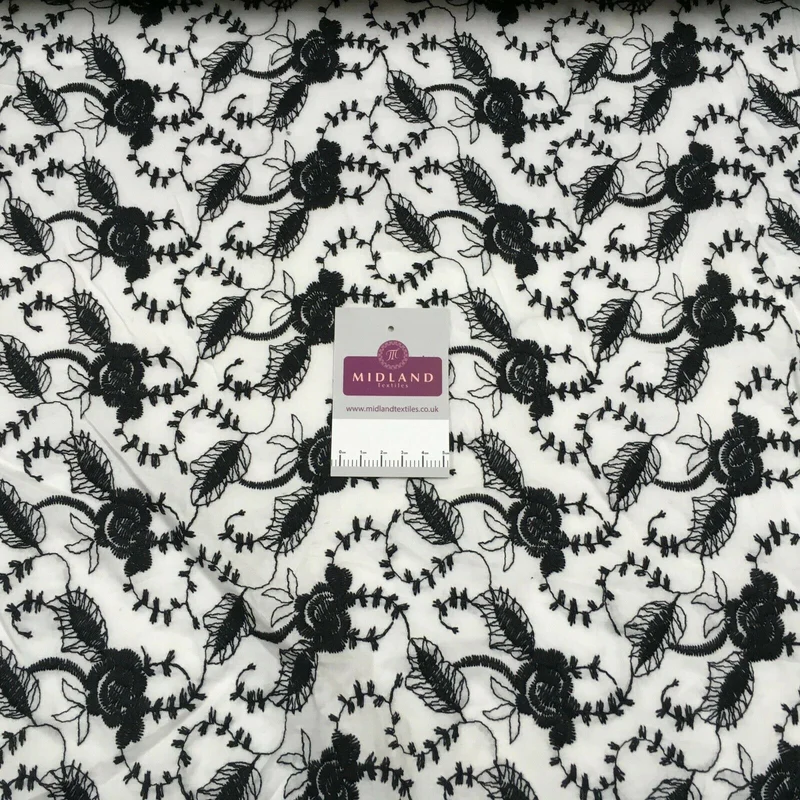 Black white cotton 3d embroidery dress Fabric M1400-28 Mtex