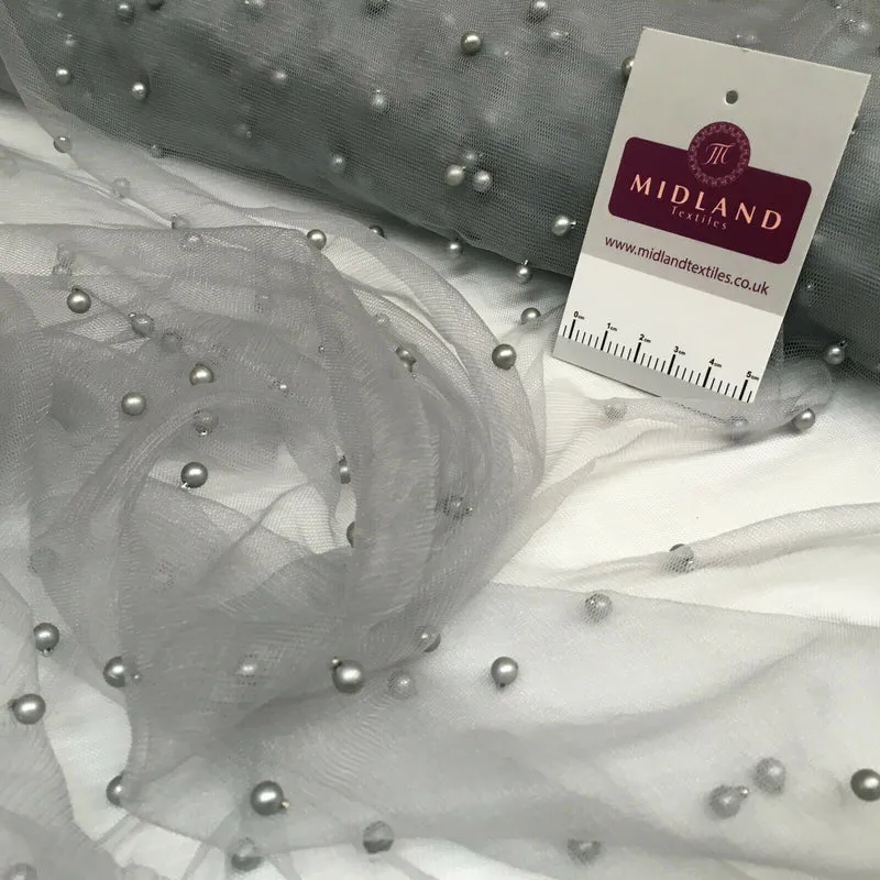 Beaded Pearl Tulle Net Dress Wedding bridal Décor Fabric M1534 Mtex