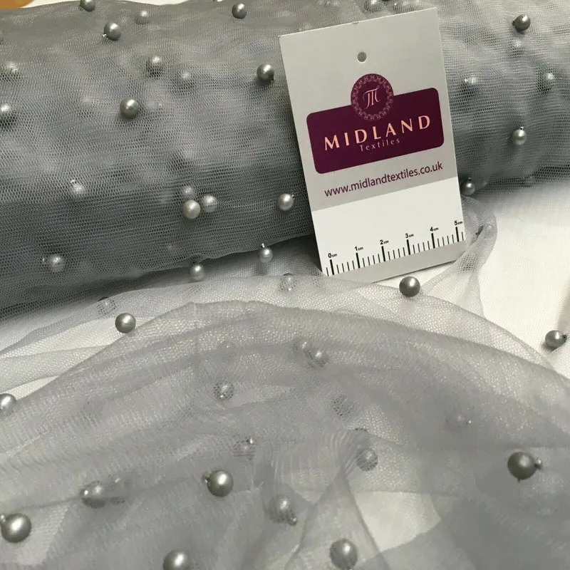Beaded Pearl Tulle Net Dress Wedding bridal Décor Fabric M1534 Mtex