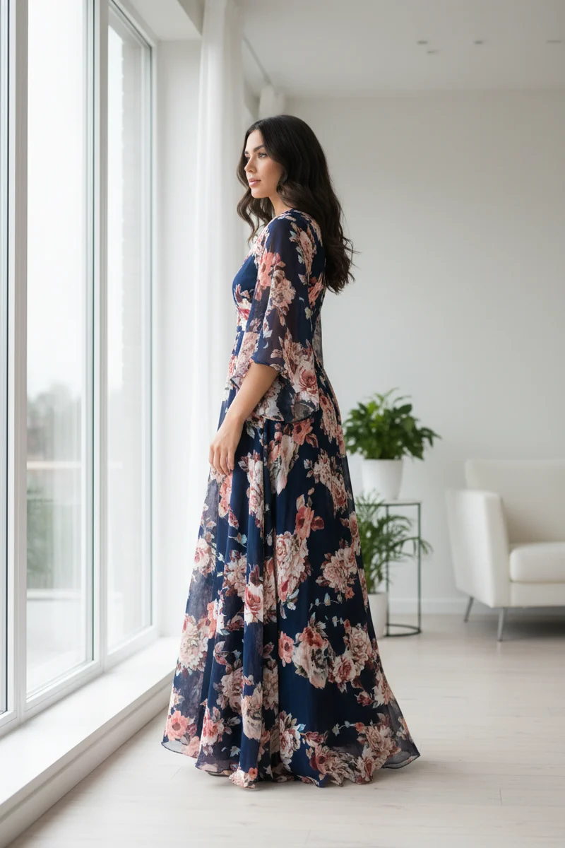 Floral Roses Crinkle Chiffon Dress Fabric M1492