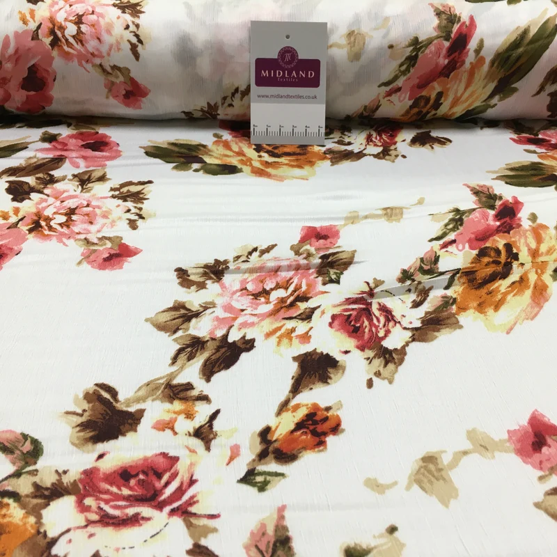 Floral Roses Crinkle Chiffon Dress Fabric M1492