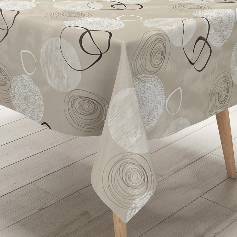 Wachstuch Tischdecke C141174 beige moderne Linien Kreise eckig rund oval
