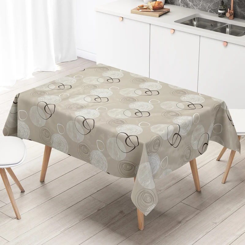 Wachstuch Tischdecke C141174 beige moderne Linien Kreise eckig rund oval