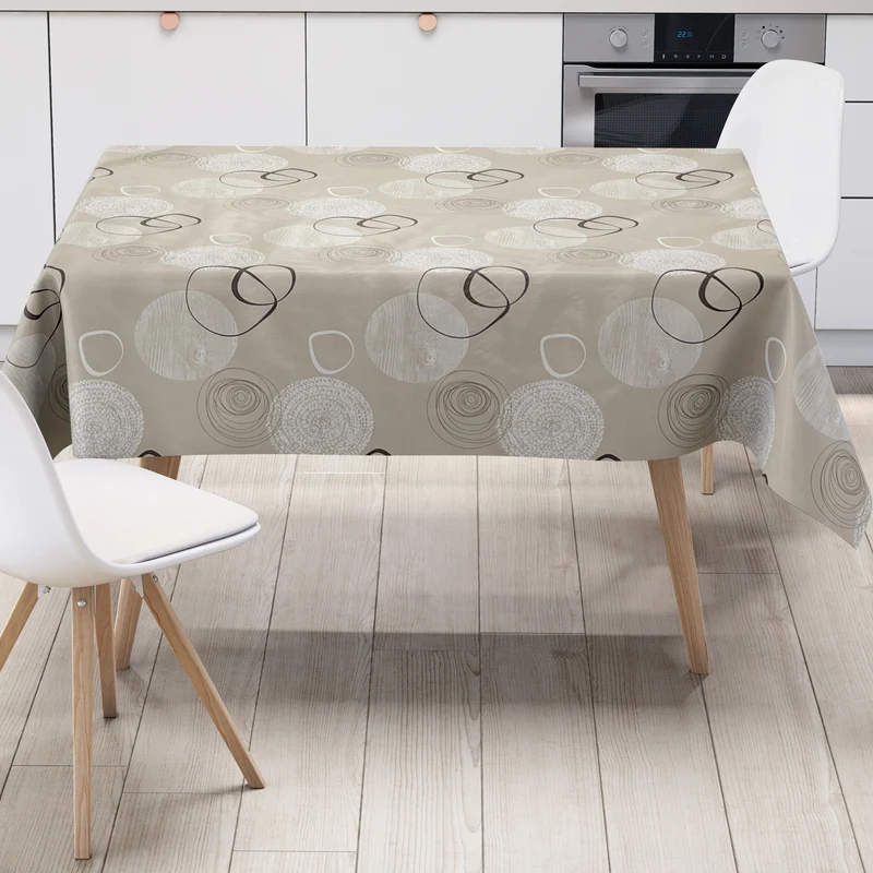 Wachstuch Tischdecke C141174 beige moderne Linien Kreise eckig rund oval