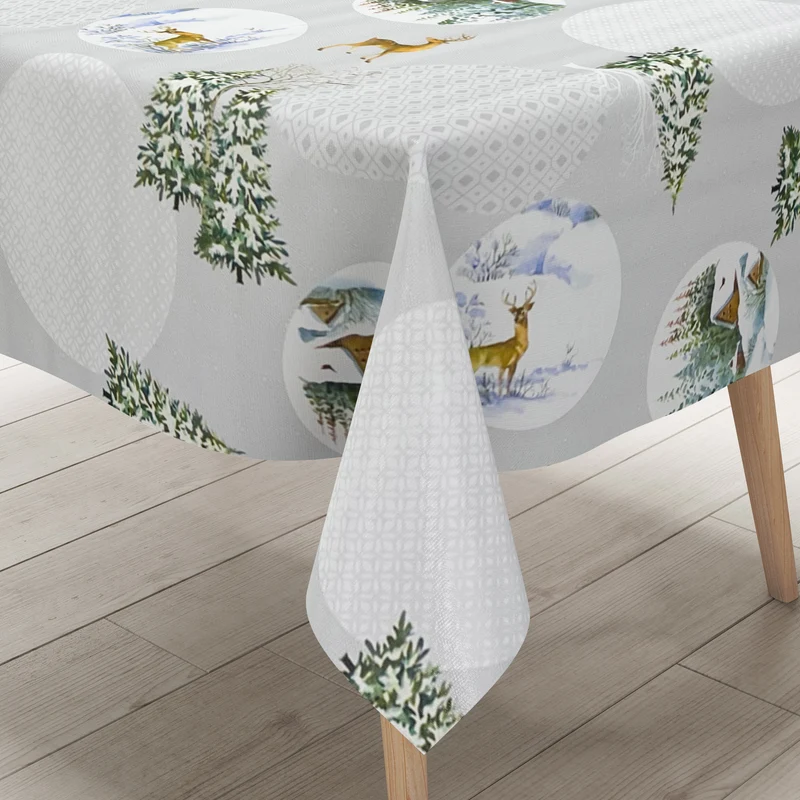 Wachstuch Tischdecke geprägt B5075-01 Weihnachten Schnee Rentier Hütte eckig rund oval
