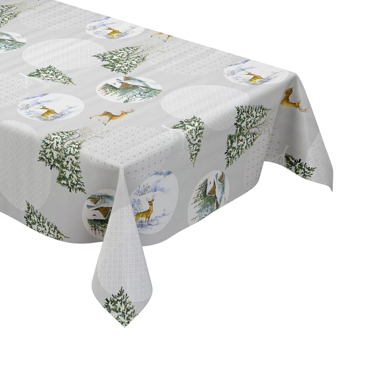 Wachstuch Tischdecke geprägt B5075-01 Weihnachten Schnee Rentier Hütte eckig rund oval