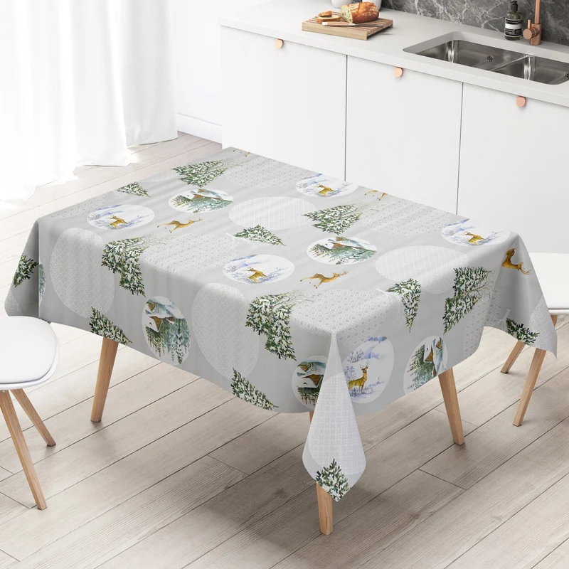 Wachstuch Tischdecke geprägt B5075-01 Weihnachten Schnee Rentier Hütte eckig rund oval