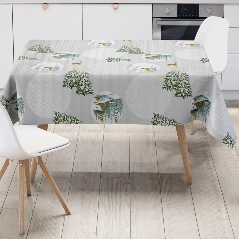 Wachstuch Tischdecke geprägt B5075-01 Weihnachten Schnee Rentier Hütte eckig rund oval