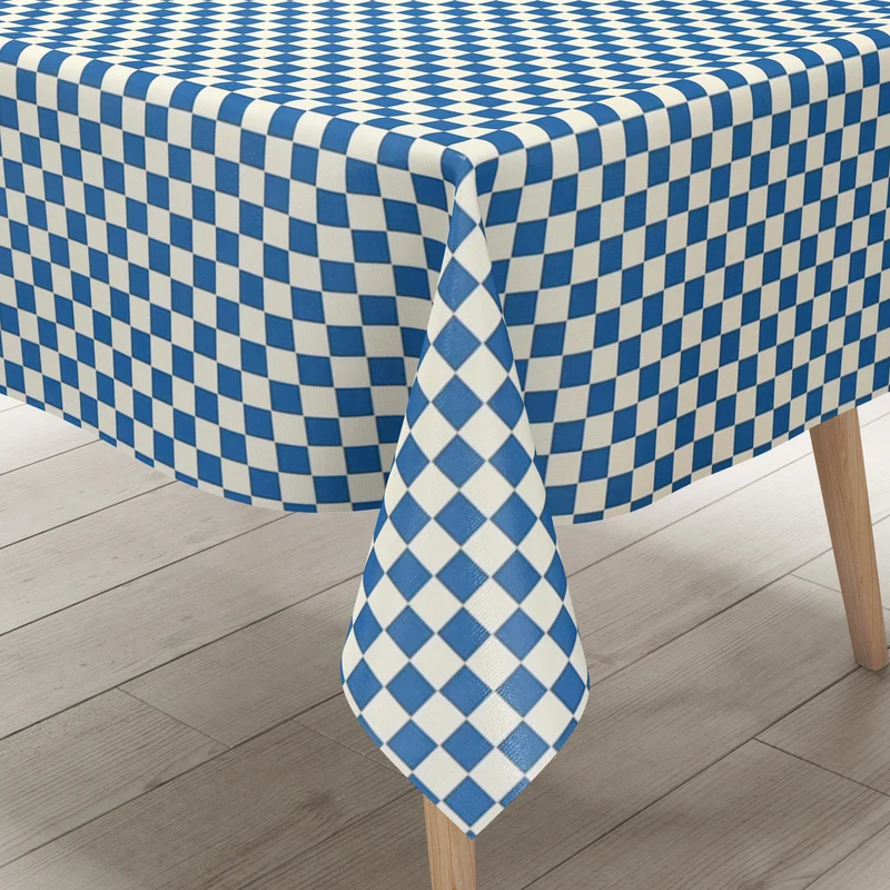 Wachstuch Tischdecke KE47620 blau weiß kariert Karo eckig rund oval