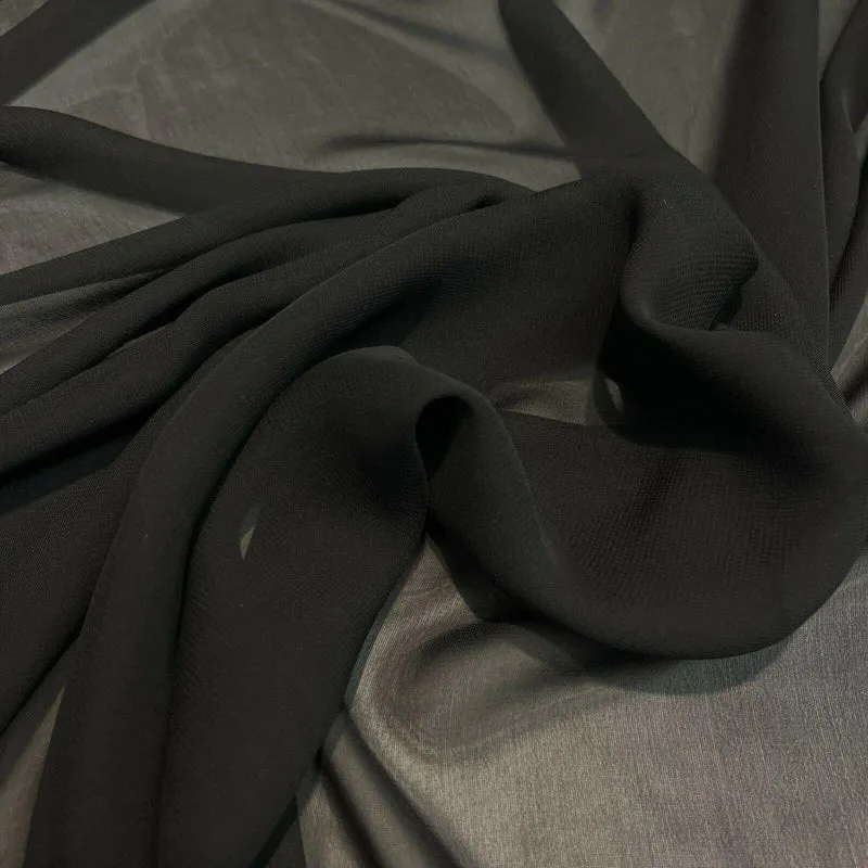 Plain Black lightweight chiffon scarf Fabric 148cm wide M1563