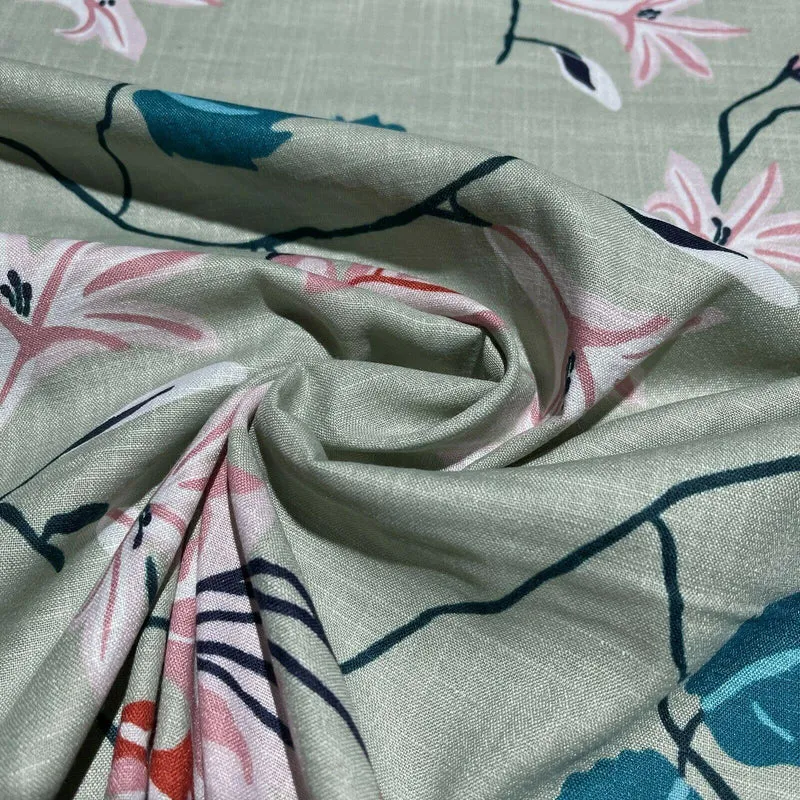 Large Floral Linen Rayon Dress Fabric M1574 Mtex