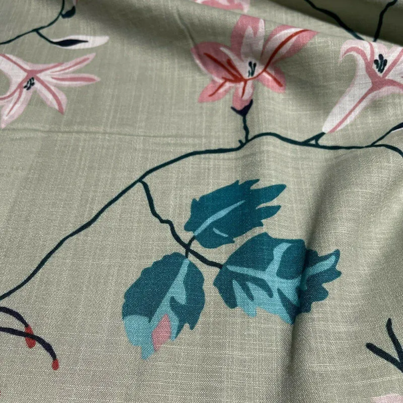Large Floral Linen Rayon Dress Fabric M1574 Mtex