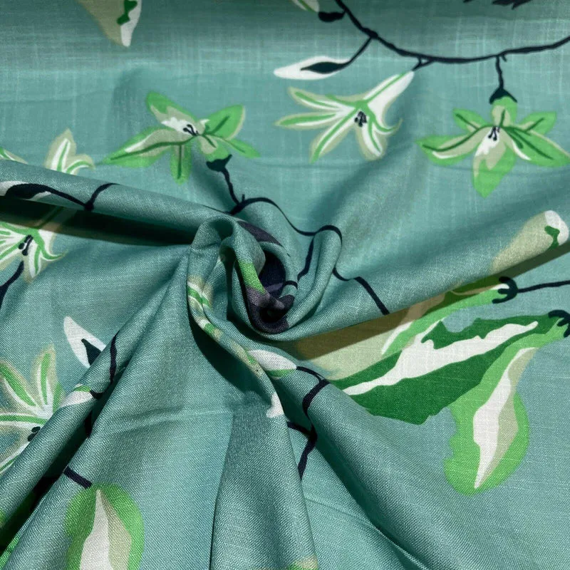 Large Floral Linen Rayon Dress Fabric M1574 Mtex
