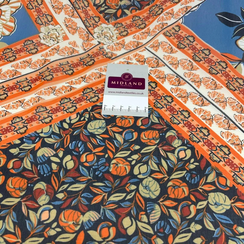 Mixed Floral Ornamental Chiffon Georgette Fabric M1556