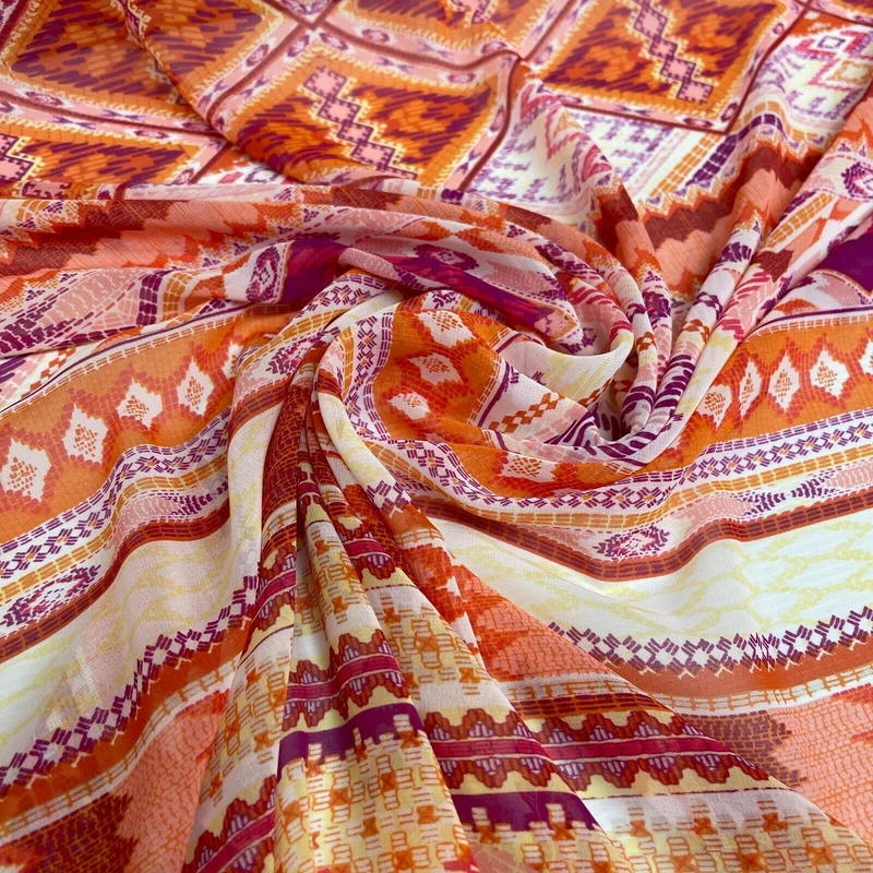 Mixed Floral Ornamental Chiffon Georgette Fabric M1556