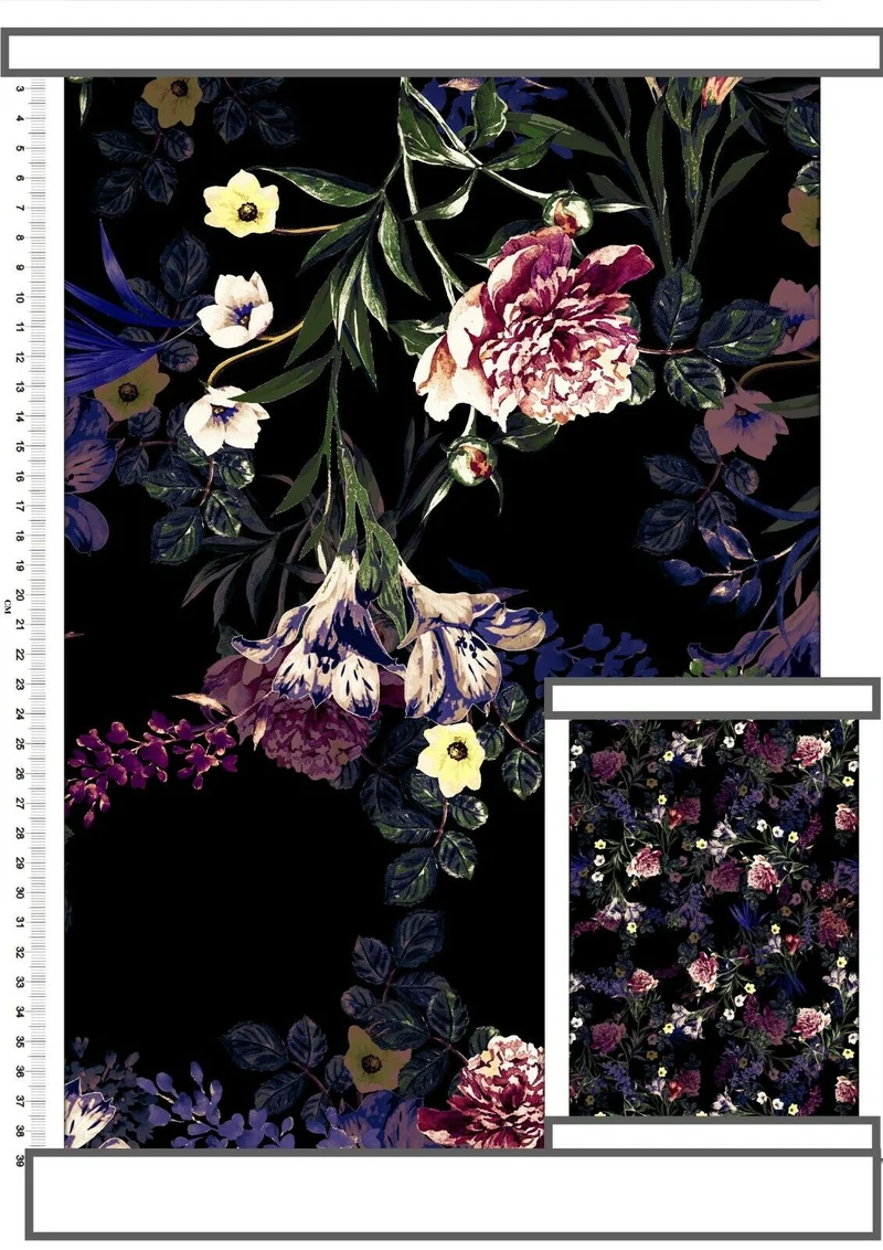 Midnight Navy Floral Vintage Jersey 2-Way Stretch Dress Fabric M1521