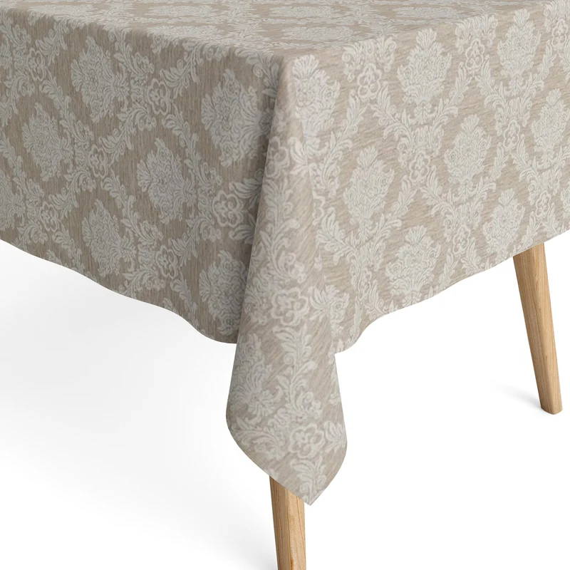 Jacquard Tischdecke aus beschichteter Baumwolle mit Fleckenschutz Classic01 beige Barock Ornamente eckig rund oval