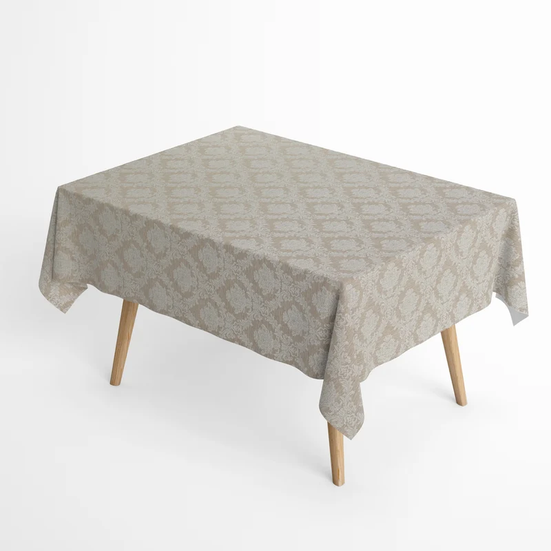 Jacquard Tischdecke aus beschichteter Baumwolle mit Fleckenschutz Classic01 beige Barock Ornamente eckig rund oval