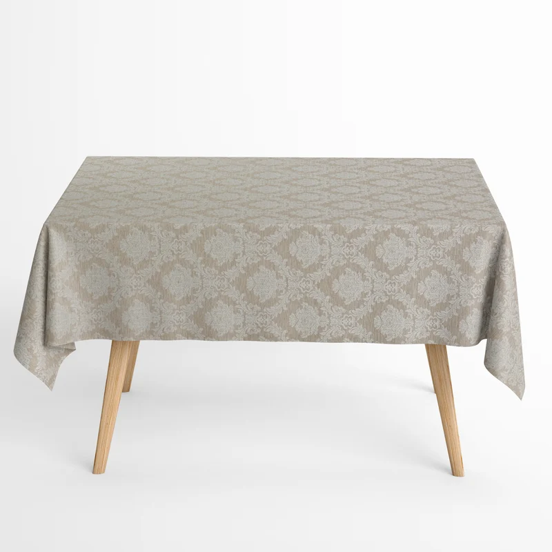 Jacquard Tischdecke aus beschichteter Baumwolle mit Fleckenschutz Classic01 beige Barock Ornamente eckig rund oval