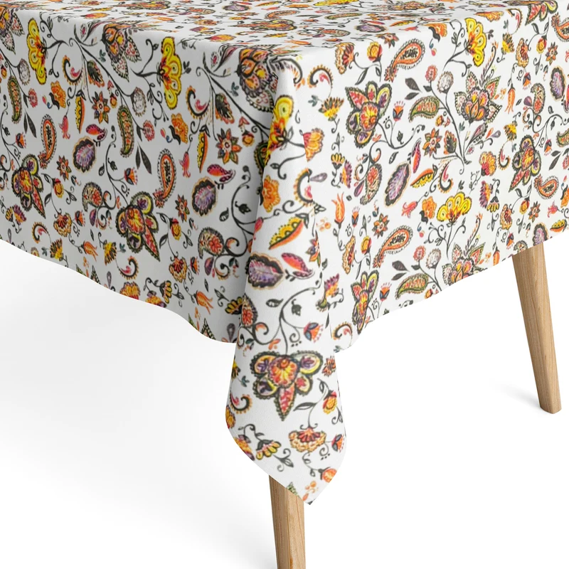 Jacquard Tischdecke aus beschichteter Baumwolle mit Fleckenschutz DP092 BOHO Hippie Blumen eckig rund oval
