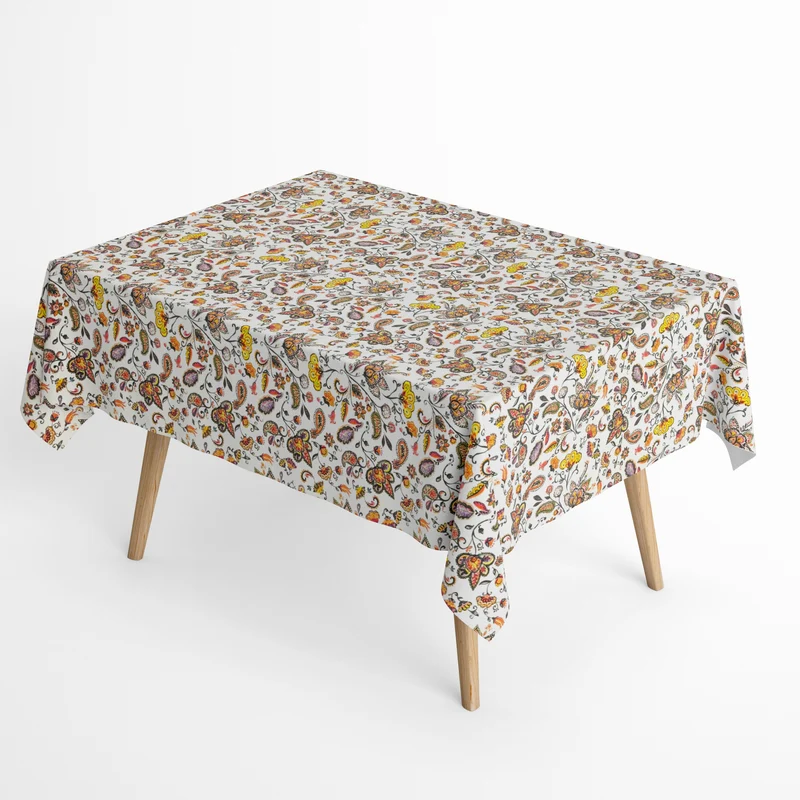 Jacquard Tischdecke aus beschichteter Baumwolle mit Fleckenschutz DP092 BOHO Hippie Blumen eckig rund oval