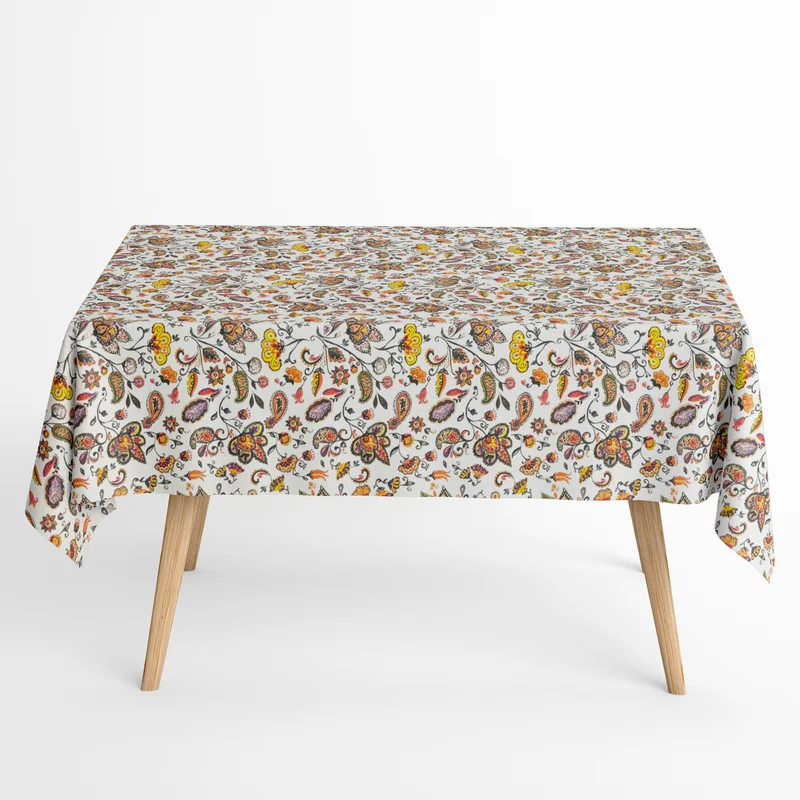 Jacquard Tischdecke aus beschichteter Baumwolle mit Fleckenschutz DP092 BOHO Hippie Blumen eckig rund oval