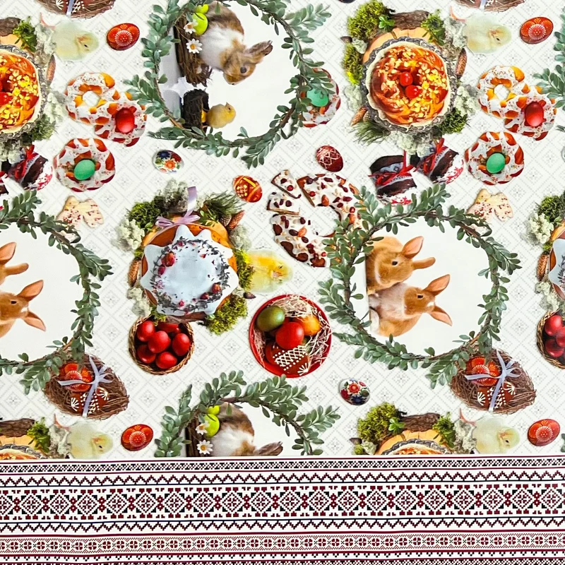 Wachstuch Rolle Meterware Rollenware 01611-01 Ostern Osterhase Ostereier Bordürenmuster