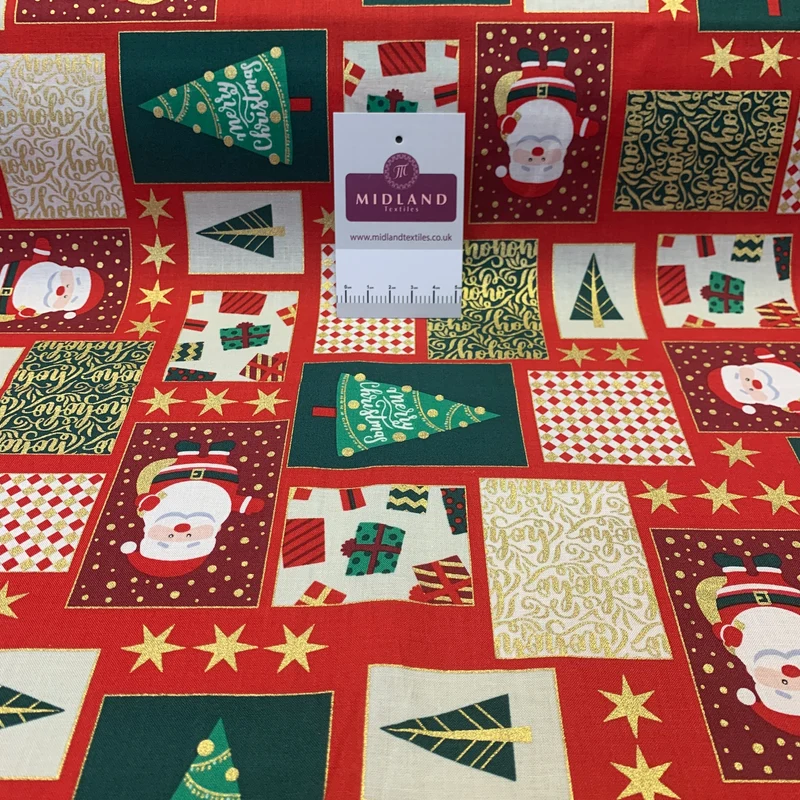 Christmas Gold Foil Printed 100% Cotton Fabric MD1468 Mtex