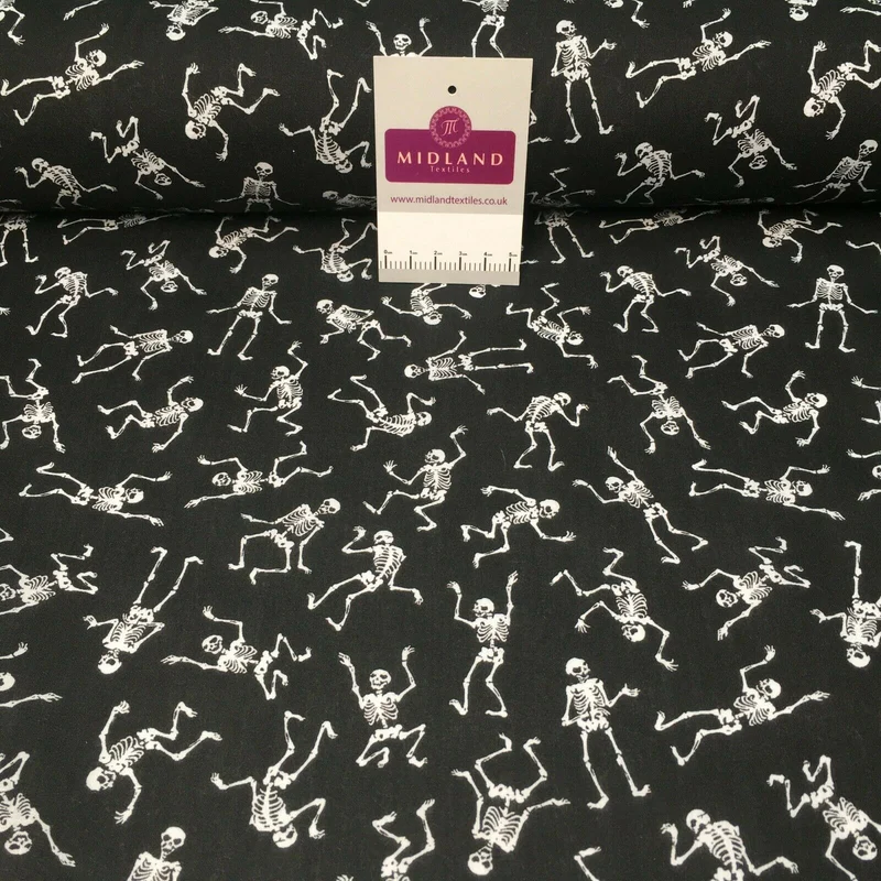 Halloween Skeleton Printed poly cotton fabric M1544 Mtex