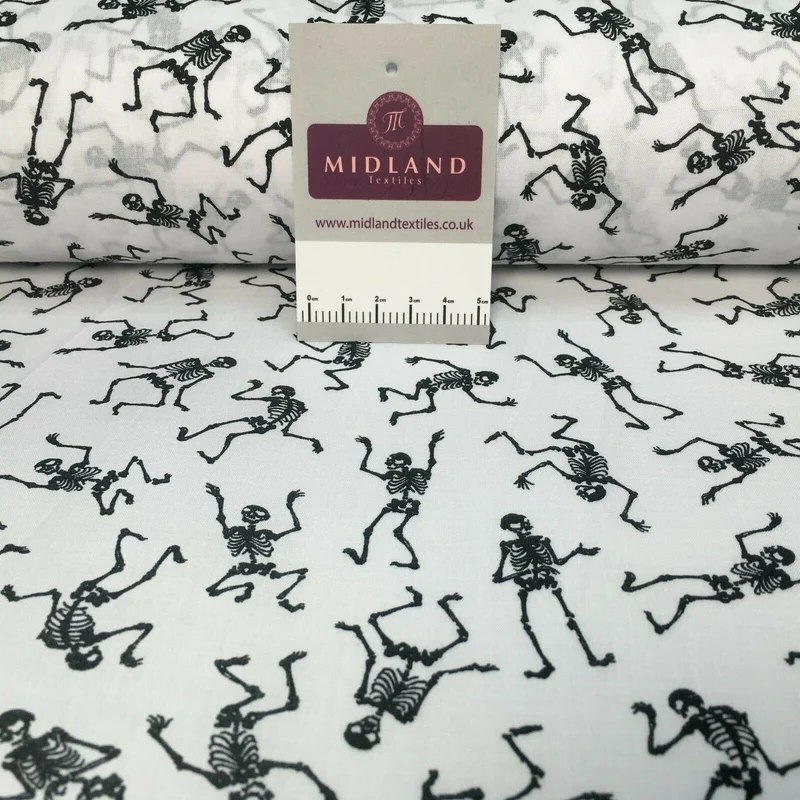 Halloween Skeleton Printed poly cotton fabric M1544 Mtex