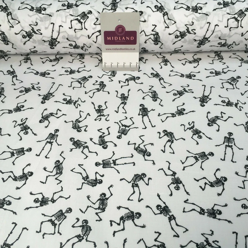 Halloween Skeleton Printed poly cotton fabric M1544 Mtex