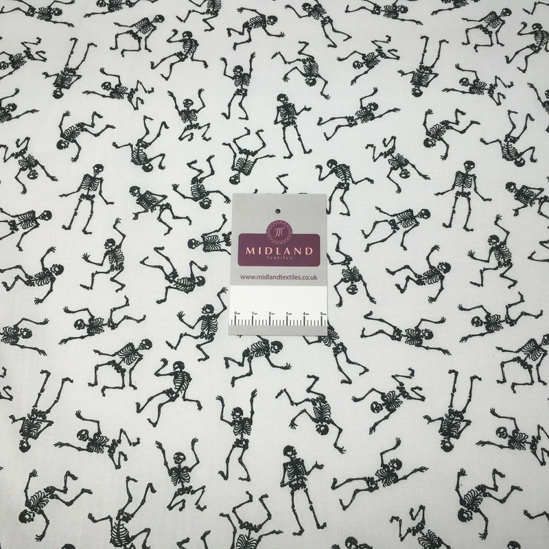 Halloween Skeleton Printed poly cotton fabric M1544 Mtex