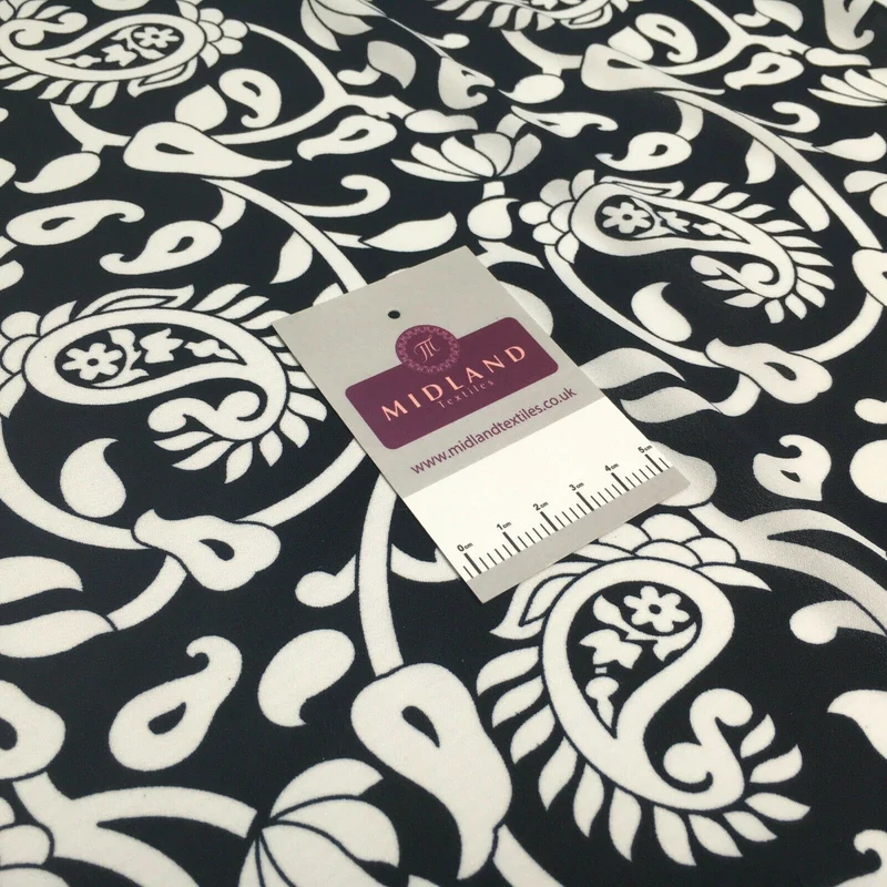 Navy Ornamental Paisley Navy Print &Plain Georgette Dress Fabric M1549 Mtex