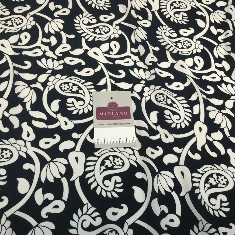 Navy Ornamental Paisley Navy Print &Plain Georgette Dress Fabric M1549 Mtex