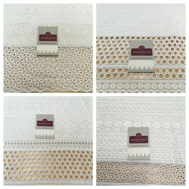 White broderie anglaise with Boring fabric cotton border dress fabric M1466 Mtex