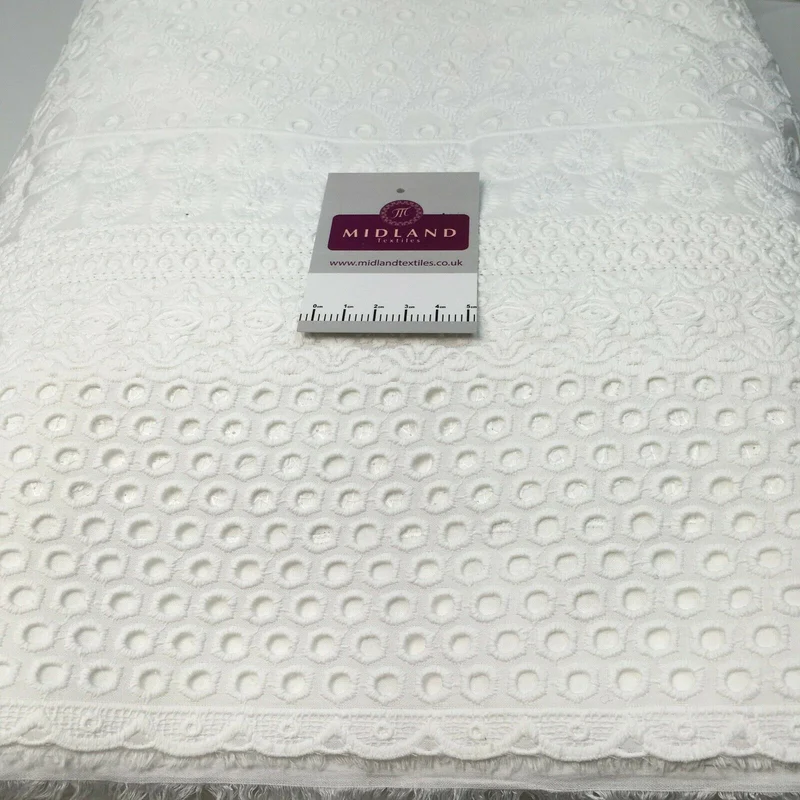 White broderie anglaise with Boring fabric cotton border dress fabric M1466 Mtex