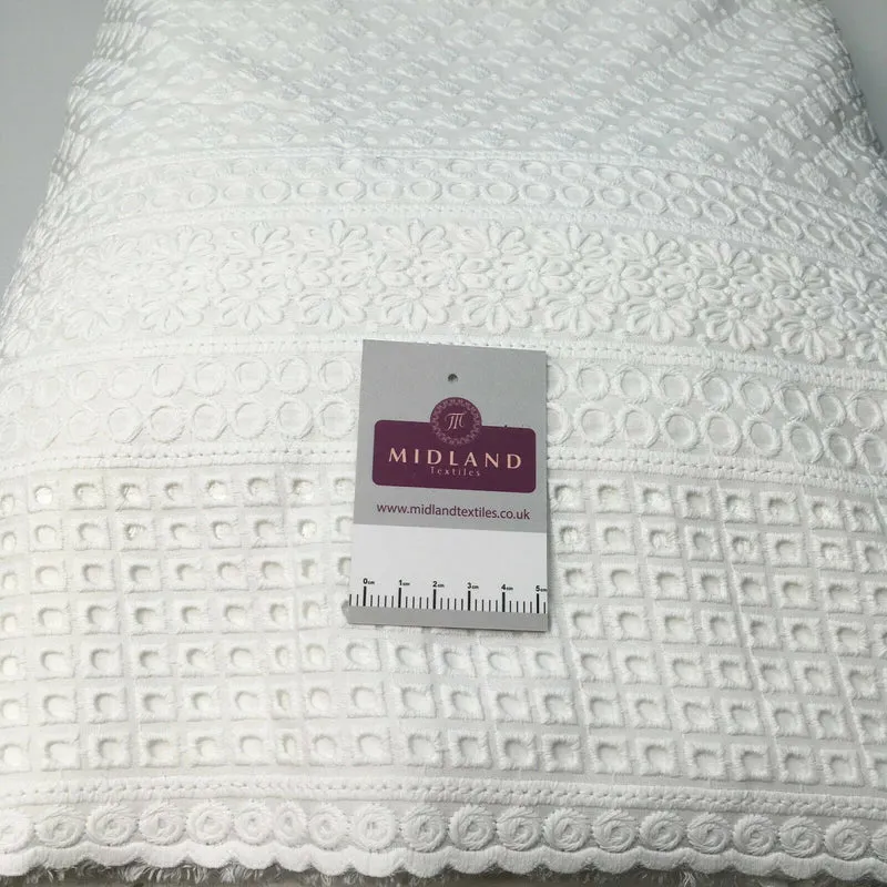 White broderie anglaise with Boring fabric cotton border dress fabric M1466 Mtex
