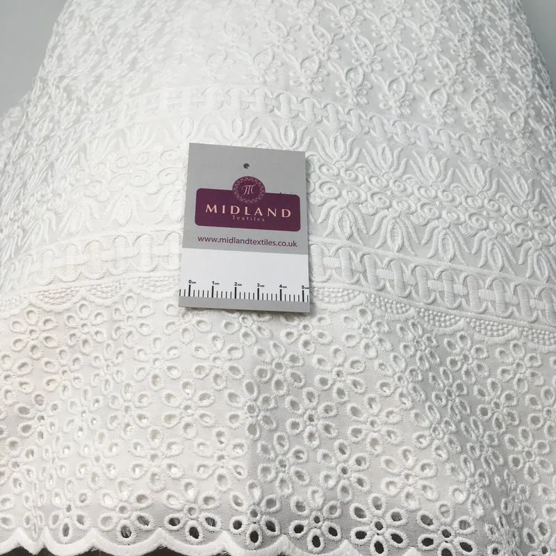 White broderie anglaise with Boring fabric cotton border dress fabric M1466 Mtex