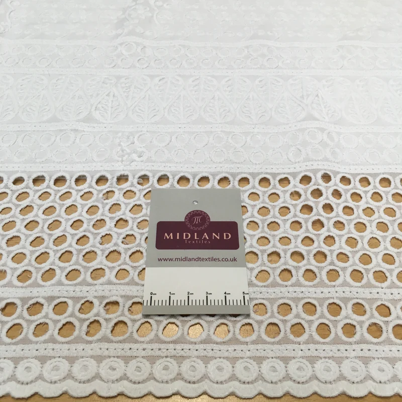 White broderie anglaise with Boring fabric cotton border dress fabric M1466 Mtex