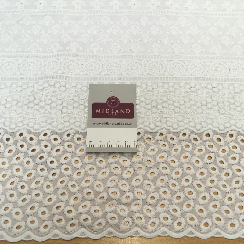 White broderie anglaise with Boring fabric cotton border dress fabric M1466 Mtex