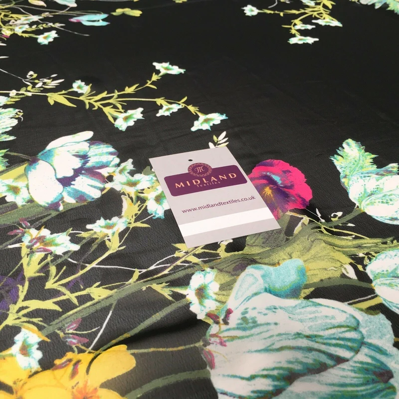 Black floral printed Crepe chiffon Dress Fabric MK1190-36 Mtex