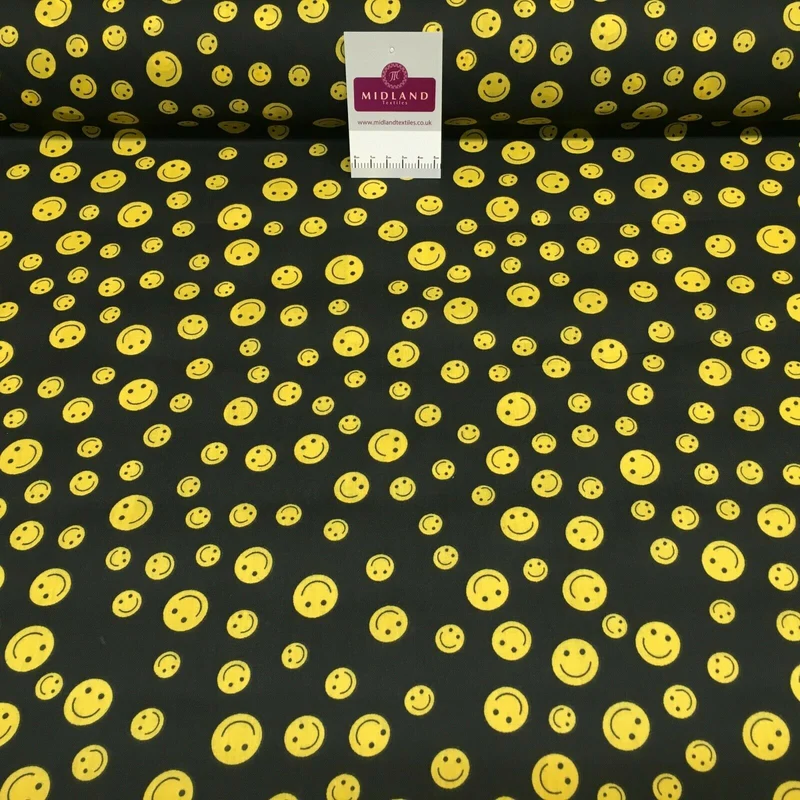 Yellow Smiley Emoji Face Printed Polycotton Mask Fabric 110 cm MD1517 Mtex