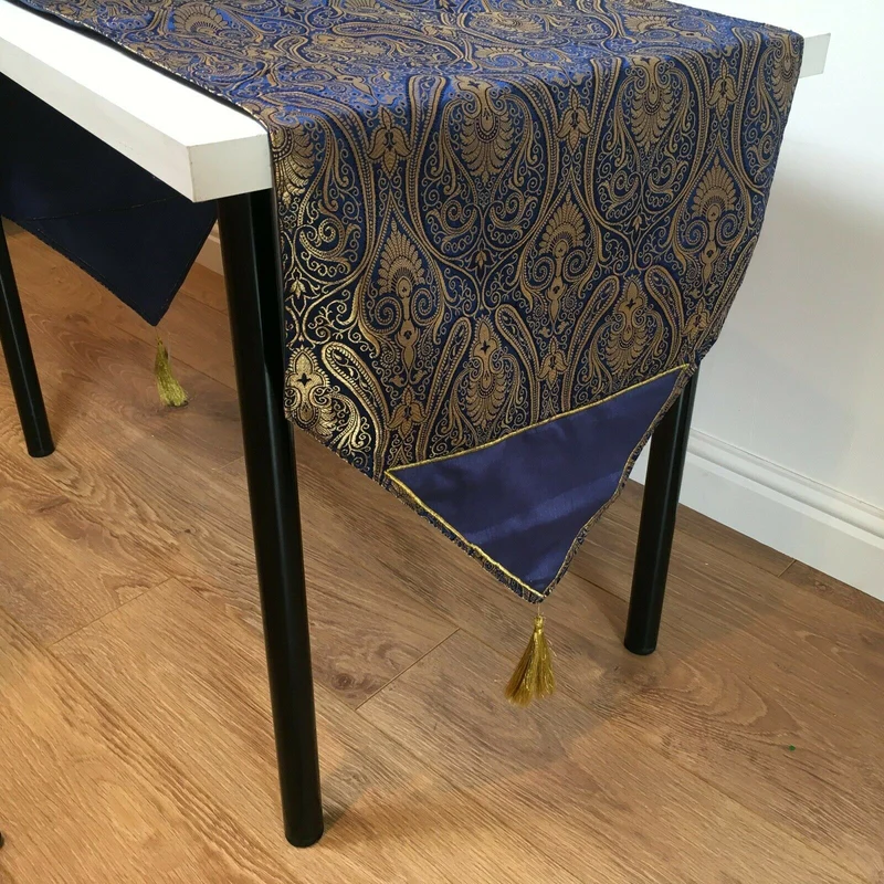 Navy Blue Indian Ornamental banarsi raw silk Cushion Cover Table Runner M1386