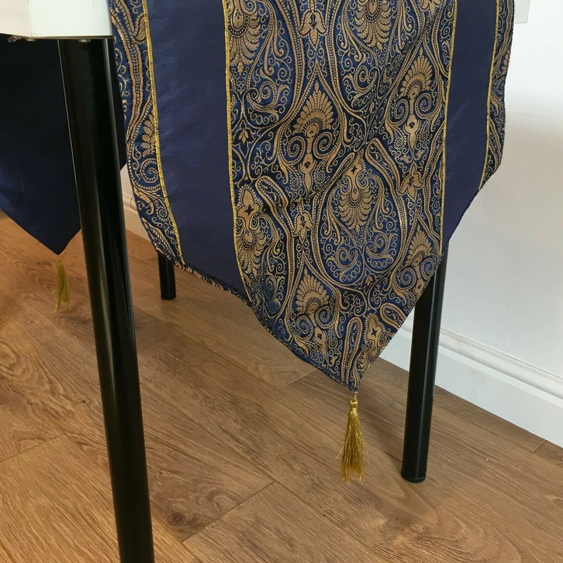 Navy Blue Indian Ornamental banarsi raw silk Cushion Cover Table Runner M1386