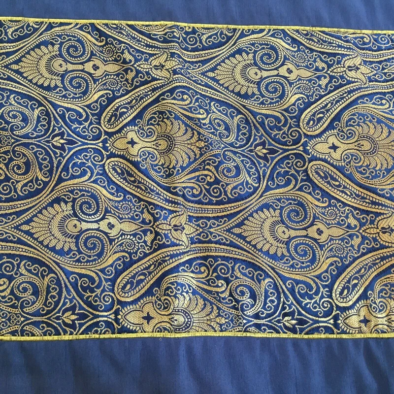 Navy Blue Indian Ornamental banarsi raw silk Cushion Cover Table Runner M1386
